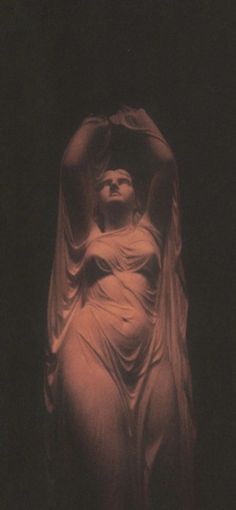 an image of a statue that looks like it is wrapped in cloth and has her hands behind her head