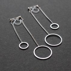 Minimalist Nickel-free Dangle Clip-on Earrings, Non Pierced Earrings, Circle Chain, Earrings Double, Earrings Circle, Loop Earrings, Pierced Earrings, Earrings Dangle, Silver Hoops