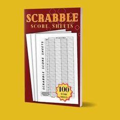 the scrabble score sheets are stacked on top of each other in front of a yellow background