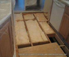 the kitchen floor is being prepared for remodeling