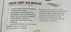 a close up of a menu for frozen candy bars