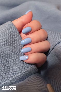 Gelous Float Away gel nail polish - photographed on model Gel Manicure Ideas, Blue Gel Nails, Gel Manicures, Basic Nails, Nail Polish Kits, Almond Acrylic Nails, Manicure Ideas