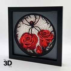 "This 3D SPIDER WITH ROSES SVG is perfect for any of your HALLOWEEN or GOTHIC decor.  Make this 8 layer design with standard 8.5x11 cardstock.  Change the colors around and see how the design changes! I am always happy to answer any questions you may have so reach out at any time. In addition, all of my cardstock designs do come with a PDF of instructions on how to put these projects together. YOU WILL RECEIVE THE FOLLOWING FILE FORMATS SVG - Cricut Design Space, Silhouette Designer Edition DXF Victorian Halloween Decorations, With Roses, Halloween Shadow, 3d Birthday Cake, Karton Design, 3d Spider, Halloween Shadow Box, Victorian Halloween, Shadow Box Svg