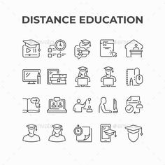 the line icons for distance education