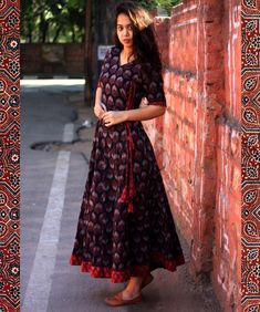 266 Likes, 12 Comments - Label Shivani Vyas (@labelshivanivyas) on Instagram: “The Angrakha Demure Feel comfortably elegant in our all new Ajrakh print angrakha dress. . . .…” Angrakha Dress, Kalamkari Dresses, Fashion Indian, Salwar Kamiz, Dress Neck Designs, Indian Gowns Dresses