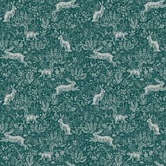 a green and white wallpaper with animals on it