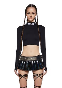 base|black Stretch Punk Crop Top For Streetwear, Punk Style Long Sleeve Stretch Crop Top, Fall Club Crop Top, Long Sleeve Crop Top For Club In Fall, Cropped Top For Club In Fall, Fall Cropped Top For Club, Edgy Long Sleeve Crop Top For Club, Fitted Punk Crop Top For Streetwear, Punk Style Fitted Crop Top For Fall