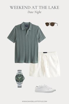 6 Outfits for a Weekend at the Lake: Linen Pull on Shorts with a Johnny Collar Sweater Polo - davidelliottstyle.com Polo And Shorts Outfit Men, Sweater Polo Outfits Men, Mens Outfits Polo, Hot Summer Date Night Outfit, Summer Date Night Outfit, David James Elliott, W Pictures, Types Of Aesthetics