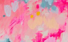 an abstract painting with pink, yellow and blue colors on the bottom right corner that says desktop wallpapers made with love