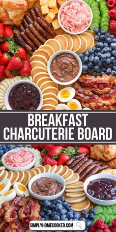 the breakfast charcuterie board is full of fruit, crackers and other snacks