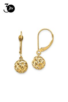 14k yellow gold diamond-cut bead dangle earrings. Measure approximately 15/16"L x 5/16"W and have leverback closure. Gold Jewelry With French Hook And Round Beads, Yellow Gold Lever Back Drop Earrings, Gold 14k Lever Back Jewelry, Yellow Gold Dangle Earrings With Lever Back, Bead Dangle Earrings, Beaded Dangle Earrings, Beaded Dangles, Diamond Cut, Gold Diamond