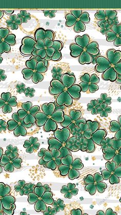 a green and white background with shamrocks on it