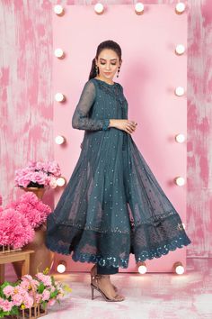 Sapphire | Pakistani Designer Outfit | Sarosh Salman Scallop Border, Designer Outfit, Shirt Pant, Pure Chiffon, Embroidered Chiffon, Chiffon Dupatta, Silk Dupatta, Chiffon Shirt, Pakistani Outfits