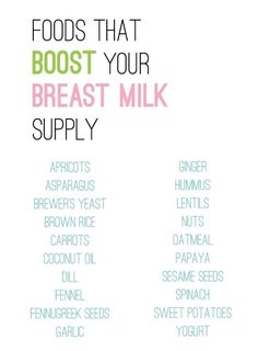 a poster with the words foods that booster your breast milk supply