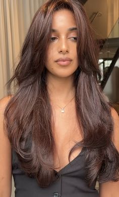 Brown Hair Colors For Latinas, Brown Hair Colors Chocolate Cherry, Rusty Hair Color Brown, Dark Mocha Hair Color, Work Friendly Hair Color, Brown Hair With Highlights Brown Skin, Brown Hair Color On Brown Skin, Brunette On Brown Skin