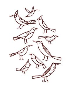 a drawing of birds sitting on top of each other