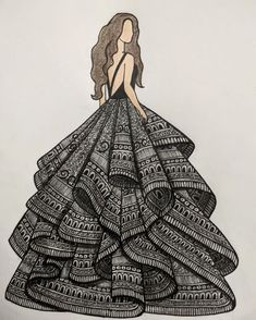 a drawing of a woman in a dress with words written on the bottom and bottom