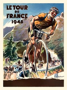 an advertisement for the tour de france, with a man on a bicycle in front