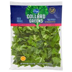 a bag of collard greens is shown in this image, it's ready to be