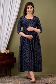 Item Description :- ideal For Women 1.Fabric : Cotton 2.Set : Anarkali Kurti 3.Pattern : Printed and zippers both side 4.Sleeves : 3/4 Sleeve 5.Color :As shown (blue) 6.Work and Design : Gotta work 7.Fit Type : Regular Fit 8.Size: M, L, XL, XXL 9.Length Type :-Calf Length (48-49cm) 10. Occasion:-Festive & Party 11. Type:-Anarkali 12.Style:-anarkali Maternity Wear 13.Neck:-Round Neck Number of Contents in Sales Package Pack of 1 GORA LAXMI ethnic kurti A- Line for women casual wear work wear new Maternity Anarkali, Maternity Feeding Dress, Feeding Gown, Maternity Kurti, Feeding Dresses, Maternity Outfit, Clothes For Pregnant Women, Maternity Nursing Dress, Breast Feeding