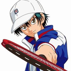 an anime character holding a baseball bat in front of a sky background with the words, the prince of tennis written on it