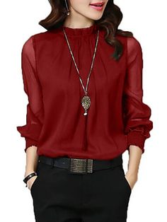 Women's Shirt Blouse Eyelet top Turtleneck shirt Wine Black White Mesh See Through Long Sleeve Office Work Business Basic Casual Regular Regular Fit Lantern Sleeve M 2023 - US $18.99 Wine Black And White, Women Work Blouse, Stand Collar Top, Classic Blouse, Formal Tops, Graduation Outfits, Classic Blouses, Turtleneck Shirt, Meeting Friends