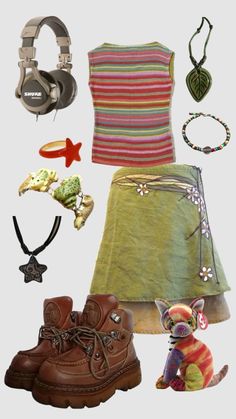 Japonesa Punk Fashion Colorful, Japanese Garden Outfit, Funky Colourful Outfits, Bug Core Outfits, Funky Summer Fashion, Trinket Core Outfit, Trinketcore Outfit, Cute Nerdy Outfits, Twee Clothes