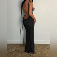 Sexy Dress With Tags Elegant Bodycon Backless Dress For Club, Elegant Maxi Club Dress, Backless Maxi Dress For Evening Party Season, Evening Bodycon Backless Maxi Dress, Elegant Stretch Backless Dress For Club, Backless Bodycon Maxi Dress For Evening, Backless Bodycon Evening Dress, Sleek Backless Maxi Dress For Party, Black Bodycon Backless Maxi Dress