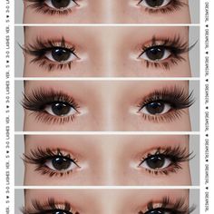 four different views of the same woman's eyes with long lashes and false eyelashes