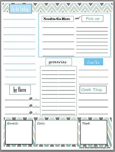 a printable recipe book with blue and gray chevrons