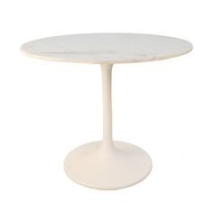 an oval marble table with a white base on a white background in the shape of a tulip