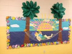 a bulletin board with some palm trees on it