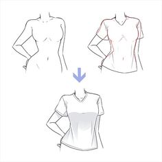 the front and back view of a woman's top with an arrow pointing to it