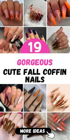 Long Acrylic Nail Designs Coffin Simple, Long Coffin Fall Nails, Coffin Nails Fall Design, Ballerina Nails Fall Colors, Fall Nail Designs Coffin Short, Nail Designs For Coffin Shape, Fall Coffin Nails 2024, Design Acrylic Nails Art Ideas, Fall Nail Designs Coffin Medium