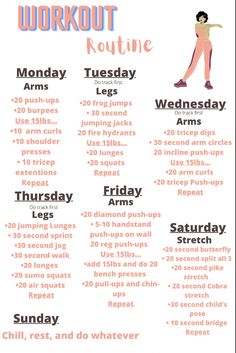 the workout routine is shown in this poster