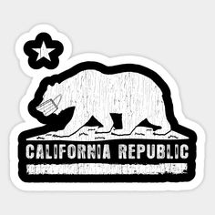 the california republic sticker is shown in black and white, with an image of a bear