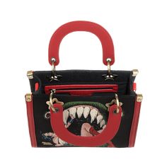 DC Comics Wonder Woman Tapestry Red & Black Handbag | Official Apparel & Accessories | Heroes & Villains™ - DC Comics Red Satchel With Metal Hardware, Red Satchel With Metal Hardware For Everyday Use, Red Rectangular Satchel With Metal Hardware, Faux Leather Top, Woven Tapestry, Black Handbag, Modern History, Woven Labels, Tapestry Weaving