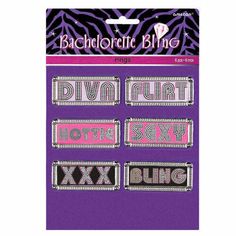 purple and black stickers with white letters