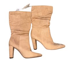 Brand New Pair Of Banana Republic Faux Suede Tan Slouch High Boots. Size 6m. 3.5 Inch Stacked Heel. Cushioned Footbed. Almond Toe. Pull On Style. Sold Out Style. Such A Great Pair Of Boots! Fitted Suede Mid-calf Boots For Spring, Knee-high Suede Boots For Spring, Tall Suede Boots For Spring, Tall Shaft Suede Boots For Spring, Fitted Beige Mid-calf Boots For Spring, Spring Suede Mid-calf Boots Medium Width, Beige Wide Calf Mid-calf Boots For Spring, Wide Calf Beige Mid-calf Boots For Spring, Chic Spring Mid-calf Boots With Almond Toe