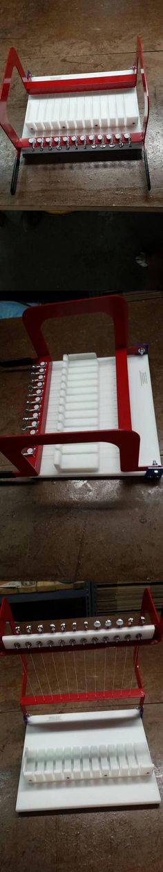 three different views of a red and white tray