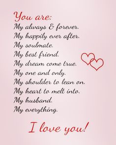 a poem written in red ink with two hearts on the bottom and an i love you message