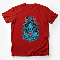 Fantasy Mermaid Art T-Shirt, Blue and Orange Siren Graphic, Nautical Ocean Theme Apparel, Women's Fashion Tee Male T-Shirt Custom graphic T-Shirt.Customize your color Fantasy Mermaid Art, Trendy Beachwear, Coffee Graphic Tee, Fantasy Mermaid, Shark T Shirt, Casual Wear Women, Warriors T Shirt, Casual Shirt Women, Artist Outfit