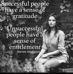 a woman sitting on top of a wooden bench with a quote above her that says successful people have a sense of gratitude