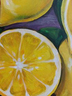 an oil painting of lemons and oranges