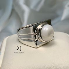 Ring Details - Natural Fresh Water Pearl - Main Stone Size: 8.00mm Approximate - Ring Front width: 15.00mm - Band Width: 5.8mm - Band Thickness: 2.00mm - Gross Weight: 15.00 grams - Handmade Ring - Sterling Silver 925  - Hallmarked - Dimensions and Weight Depends on Variations in Sizes. - Available in all Sizes ( Please make sure about your ring sizes) - DM for Customizations NOTE: - Our Products are Made to Order According to Customer's Expectations So It May Take Some Time. Because We Work on Pearl Ring For Men, Ring Pearl, Simple Pearl, Ring For Men, Fresh Water Pearl, Some Times, Ring Sizes, Pearl Ring, Handmade Ring