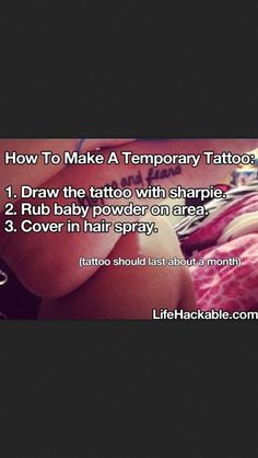 the back of a woman's stomach with tattoos on it and text that reads how to make temporary tattoo