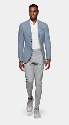 Blue Sports Jacket Outfit Men, Light Blue Blazer Outfit Men Wedding, Men’s Light Blue Suit, Light Blue Jacket Outfit Men, Light Blue Blazer Outfit Men, Light Blue Blazer Outfit, Smart Casual Blue, Blue Blazer Outfit Men, Blue Jeans Outfit Men