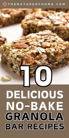 granola bar recipe with text overlay that reads 10 delicious no - bake granola bar recipes