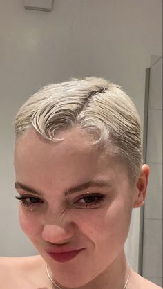 Styling A Buzzcut Women, Pixie Gel Hairstyle, Blonde Grown Out Buzzcut, Hairstyles For Buzzed Hair, Gelled Pixie Hair, Styles For Growing Out A Buzzcut, Cropped Blonde Hair, Overgrown Buzzcut Hairstyles, Growing Out A Buzzcut Women Styling