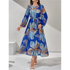 -Item Id 40964807 -Details: Belted -Neckline: Round Neck -Sleeve Type: Bishop Sleeve -Style: Boho -Type: A Line -Waist Line: High Waist -Hem Shaped: Flared -Color: Blue -Pattern Type: Plants, All Over Print -Sleeve Length: Long Sleeve -Fit Type: Loose -Length: Long -Material: Fabric -Composition: 100% Polyester -Care Instructions: Machine Wash, Do Not Dry Clean,Wash With The Soft Detergent -Sheer: No -Fabric: Non-Stretch **Open To Offers!!!** **Bundle To Save More** **30% Off Bundles Of 2 Or Mor Chic Blue Printed Maxi Dress, Royal Blue Long Sleeve Maxi Dress For Spring, Blue Floral Print Long Sleeve Maxi Dress, Blue Printed Maxi Dress For Fall, Blue Printed Midi Dress For Brunch, Blue Long Sleeve Printed Maxi Dress, Casual Royal Blue Maxi Dress For Spring, Blue Long Sleeve Midi Dress For Vacation, Blue Printed Long Sleeve Dress